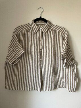 Tan and White Striped, Cropped and Boxy, Max Studio M